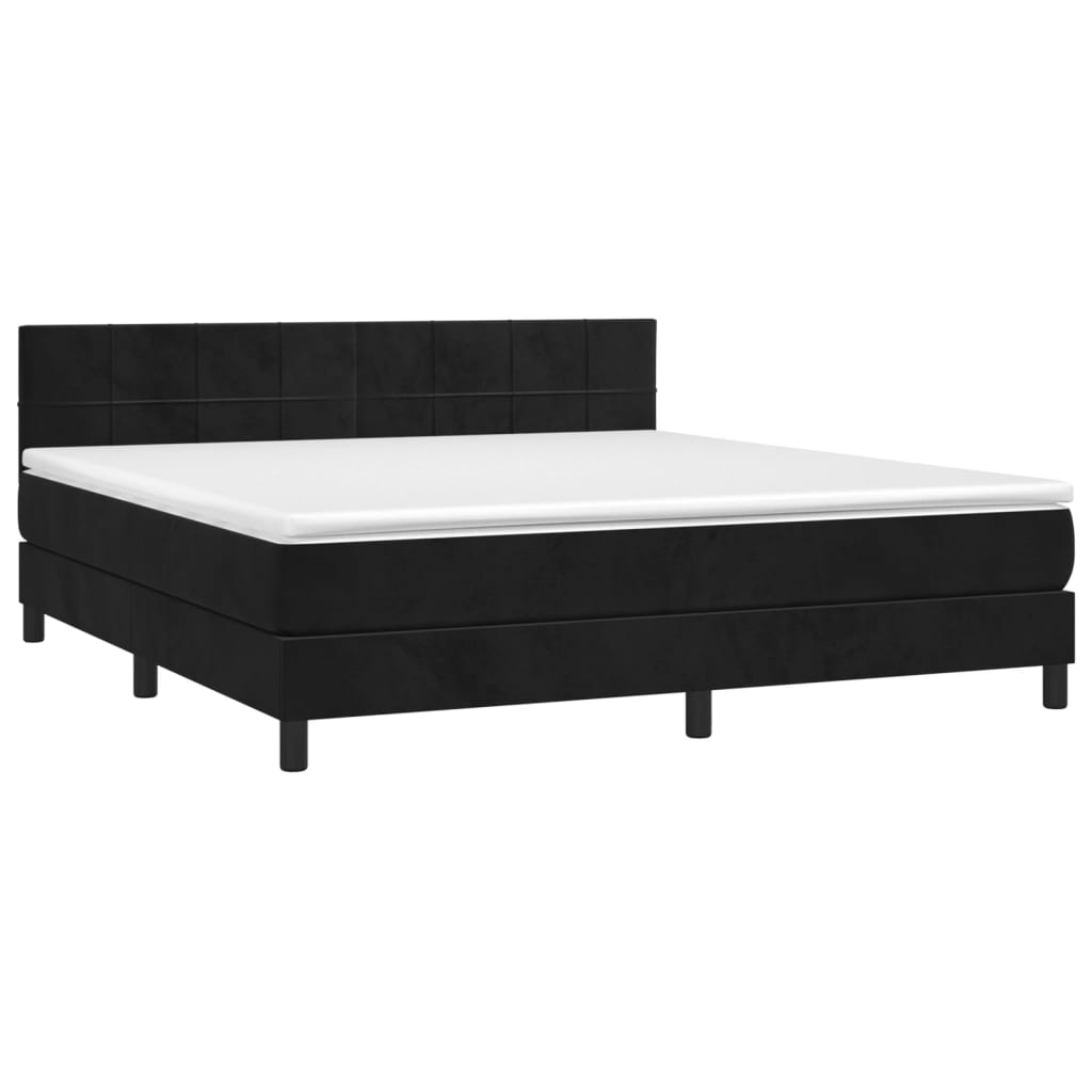 Κρεβάτι Boxspring με Στρώμα & LED Μαύρο 180x200 εκ. Βελούδινο
