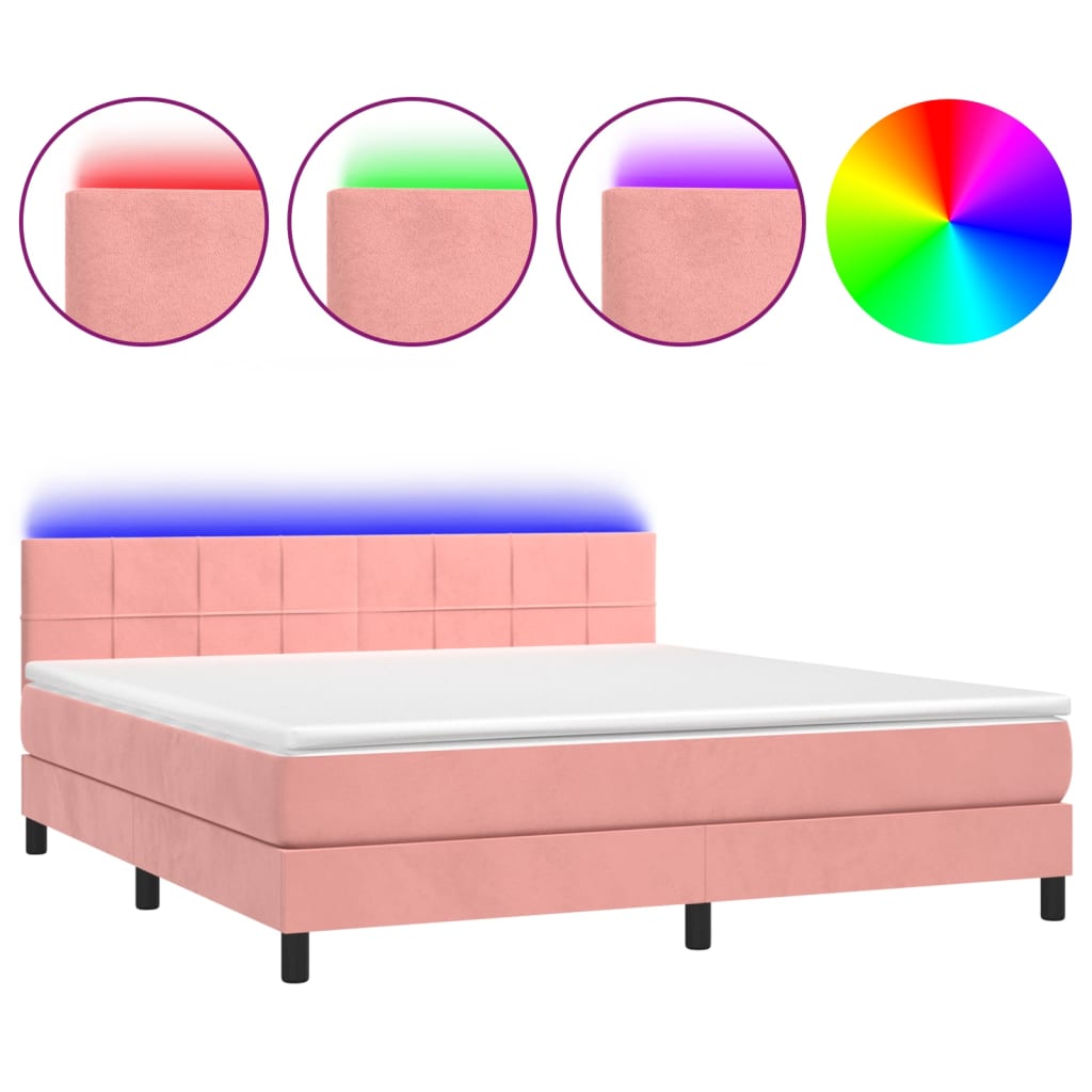 Κρεβάτι Boxspring με Στρώμα & LED Ροζ 180x200 εκ. Βελούδινο