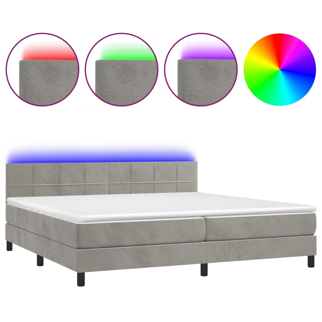 Κρεβάτι Boxspring με Στρώμα & LED Αν.Γκρι 200x200 εκ. Βελούδινο - Pakobazaar