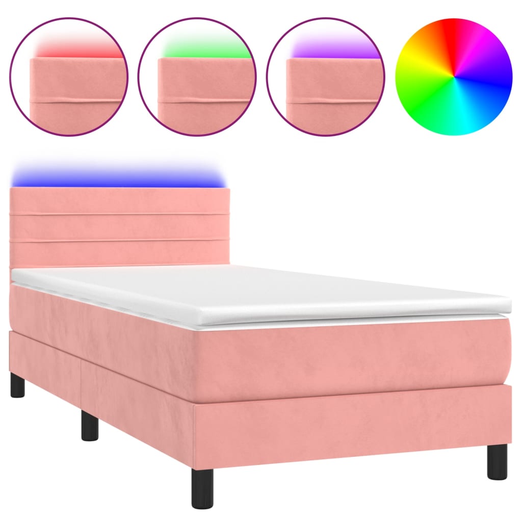 Κρεβάτι Boxspring με Στρώμα & LED Ροζ 80 x 200 εκ. Βελούδινο