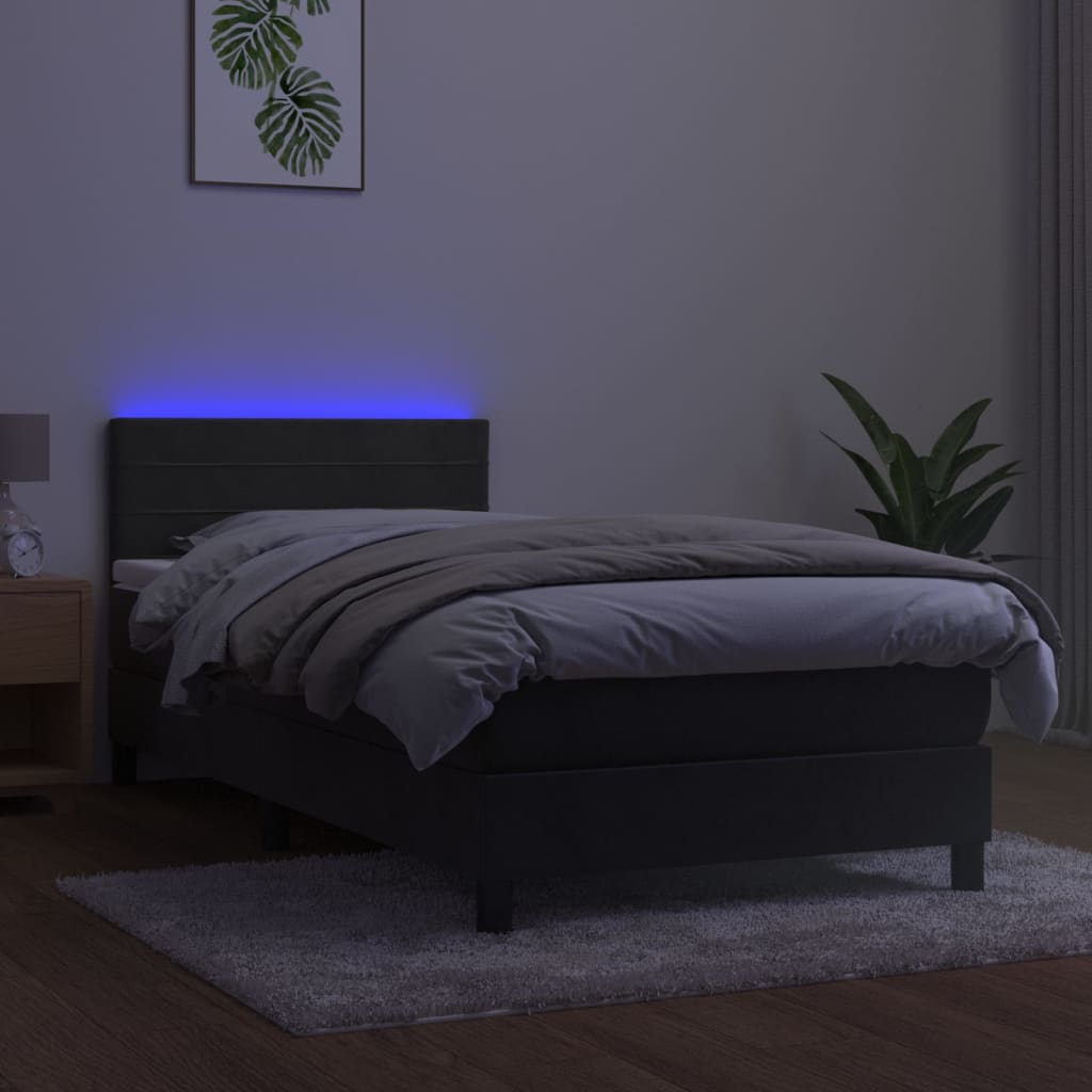 Κρεβάτι Boxspring με Στρώμα & LED Σκ. Γκρι 90x190 εκ. Βελούδινο