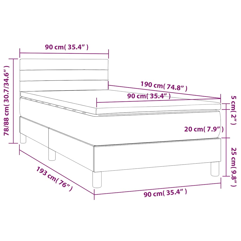 Κρεβάτι Boxspring με Στρώμα & LED Σκ. Πράσινο 90x190 εκ Βελούδο