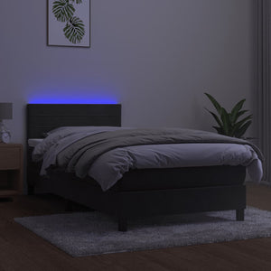 Κρεβάτι Boxspring με Στρώμα & LED Σκ. Γκρι 100x200εκ. Βελούδινο