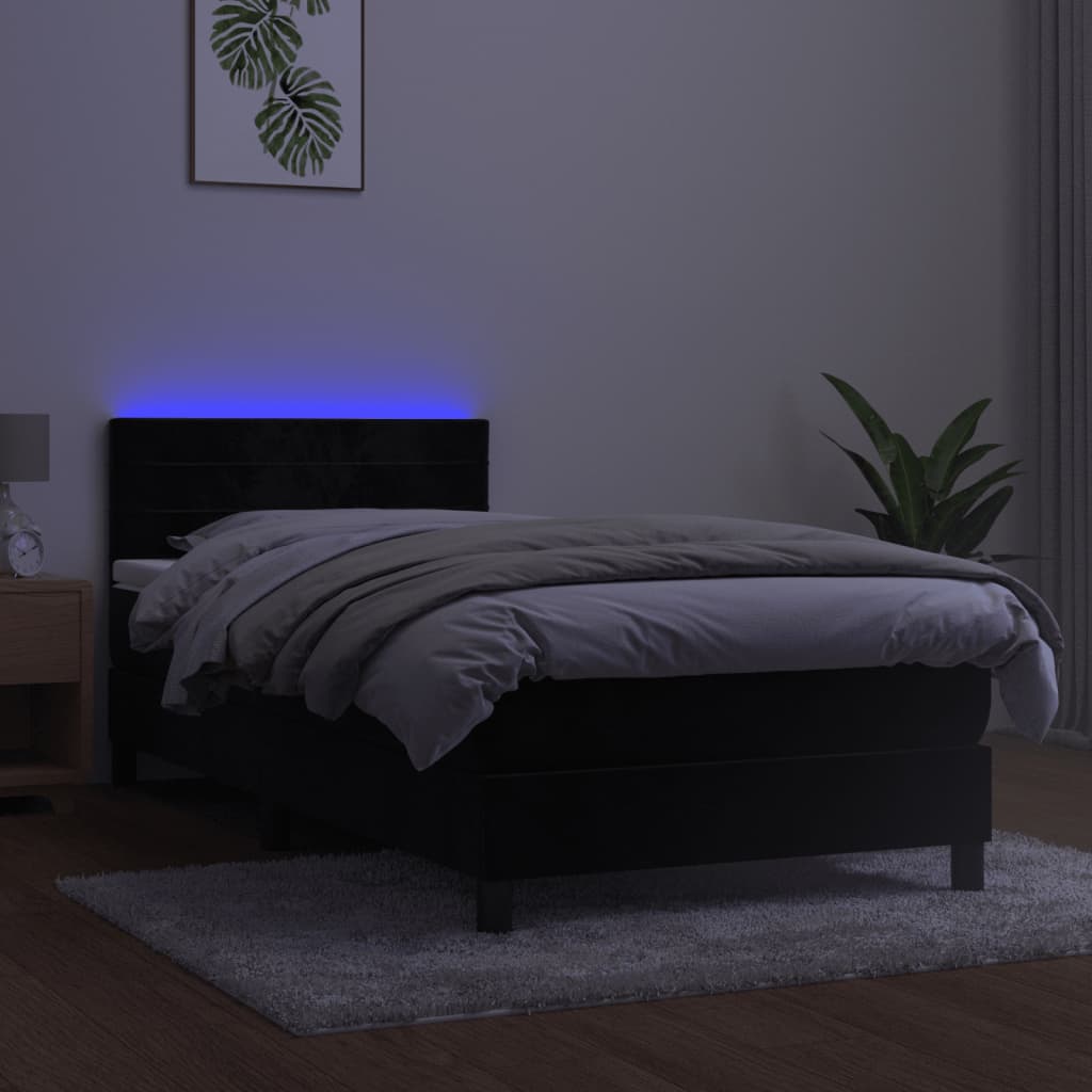Κρεβάτι Boxspring με Στρώμα & LED Μαύρο 100x200 εκ. Βελούδινο