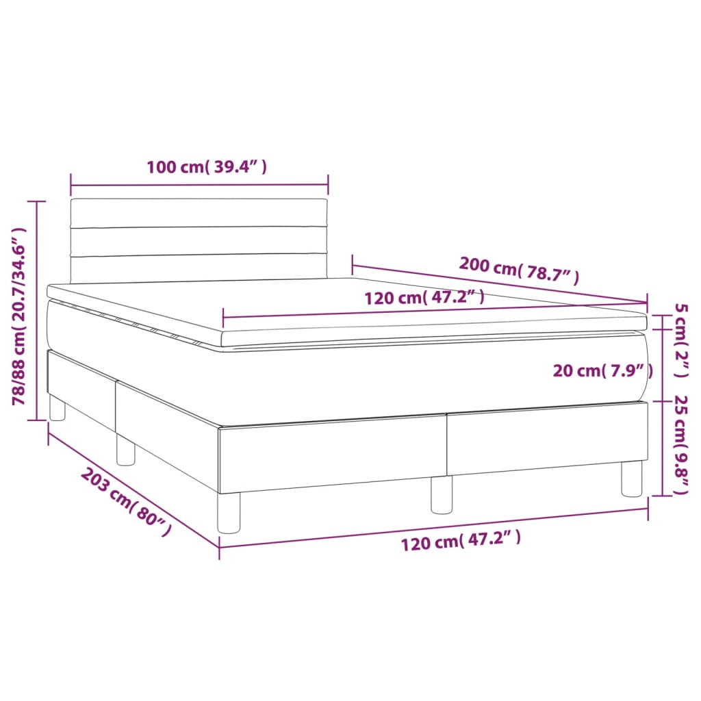 Κρεβάτι Boxspring με Στρώμα & LED Σκ. Γκρι 120x200εκ. Βελούδινο