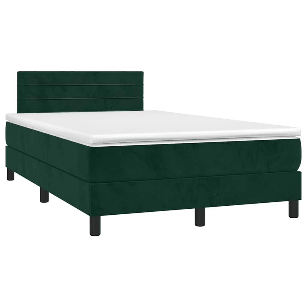 Κρεβάτι Boxspring με Στρώμα & LED Σκ. Πράσινο 120x200εκ Βελούδο