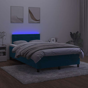 Κρεβάτι Boxspring με Στρώμα & LED Σκ. Μπλε 120x200εκ. Βελούδινο