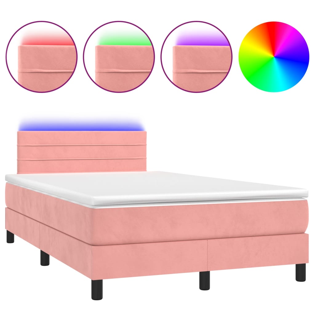 Κρεβάτι Boxspring με Στρώμα & LED Ροζ 120x200 εκ. Βελούδινο