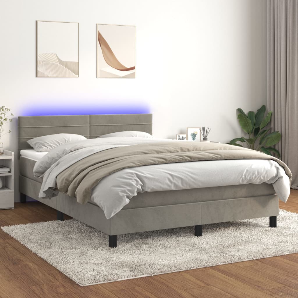 Κρεβάτι Boxspring με Στρώμα&LED Αν. Γκρι 140x190 εκ. Βελούδινο