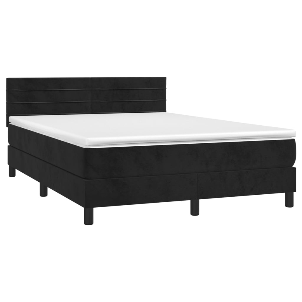 Κρεβάτι Boxspring με Στρώμα & LED Μαύρο 140x190 εκ. Βελούδινο