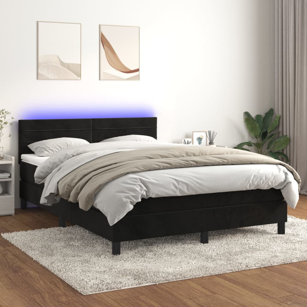 Κρεβάτι Boxspring με Στρώμα & LED Μαύρο 140x190 εκ. Βελούδινο