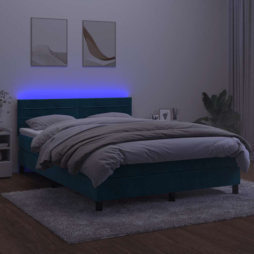 Κρεβάτι Boxspring με Στρώμα & LED Σκ. Μπλε 140x190εκ. Βελούδινο - Pakobazaar