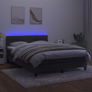 Κρεβάτι Boxspring με Στρώμα & LED Σκ. Γκρι 140x200εκ. Βελούδινο