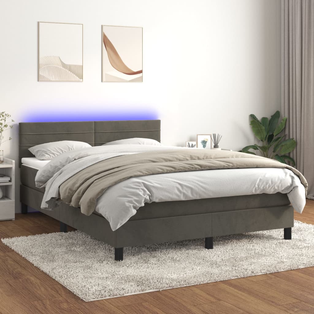 Κρεβάτι Boxspring με Στρώμα & LED Σκ. Γκρι 140x200εκ. Βελούδινο