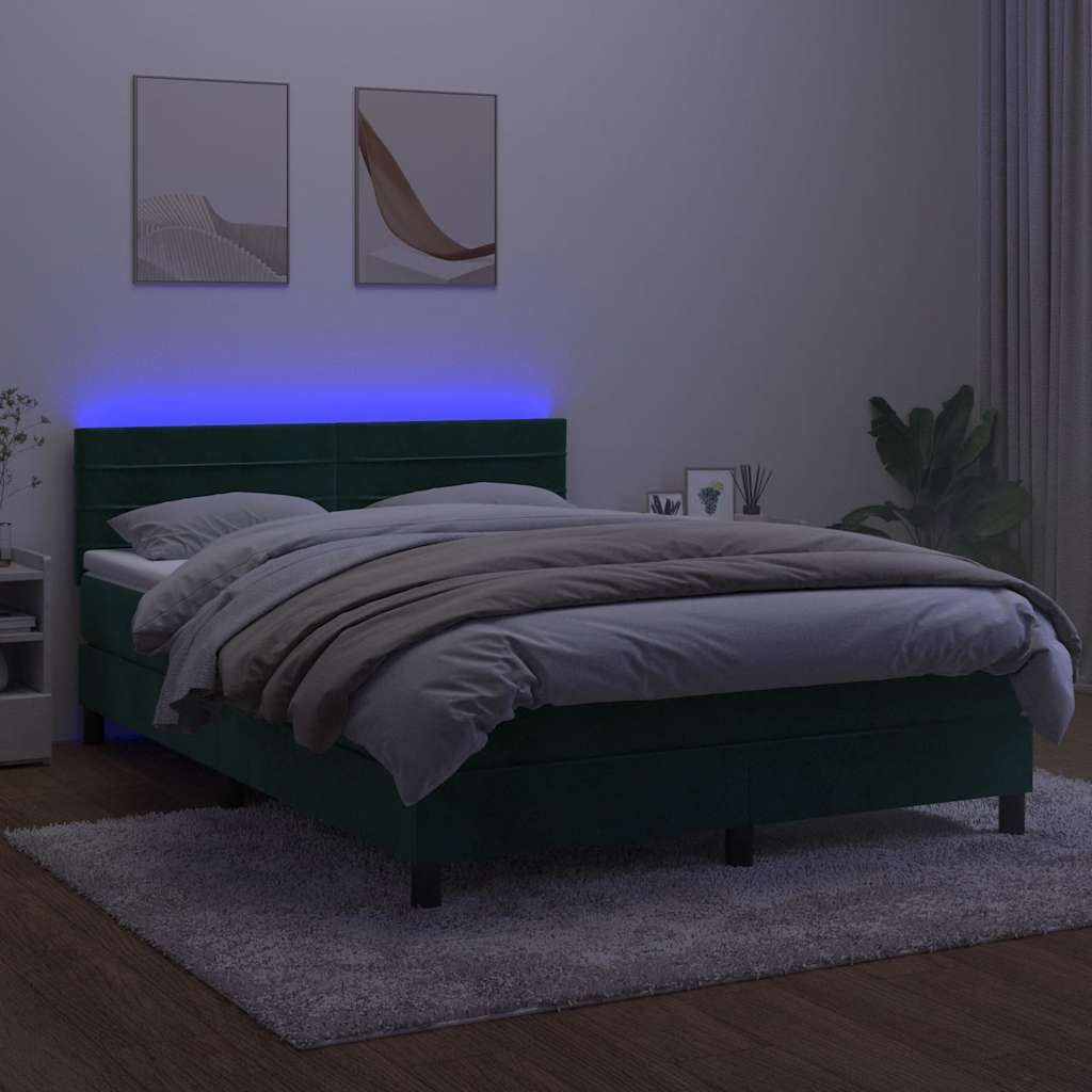 Κρεβάτι Boxspring με Στρώμα & LED Σκ. Πράσινο 140x200εκ Βελούδο