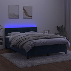 Κρεβάτι Boxspring με Στρώμα & LED Σκ. Μπλε 140x200εκ. Βελούδινο