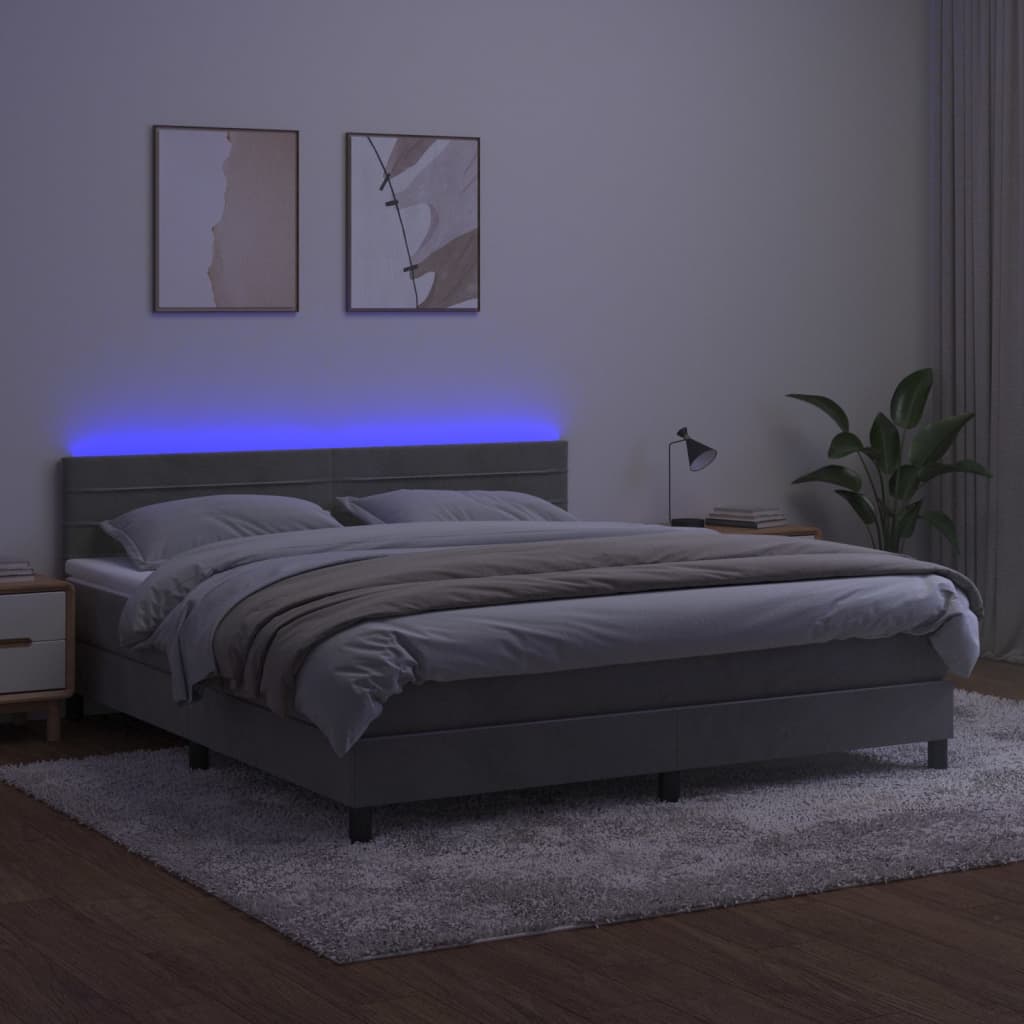 Κρεβάτι Boxspring με Στρώμα & LED Αν.Γκρι 160x200 εκ. Βελούδινο - Pakobazaar