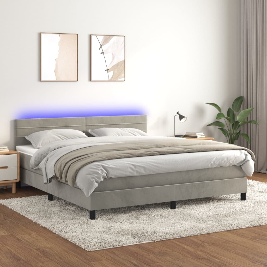 Κρεβάτι Boxspring με Στρώμα & LED Αν.Γκρι 160x200 εκ. Βελούδινο - Pakobazaar