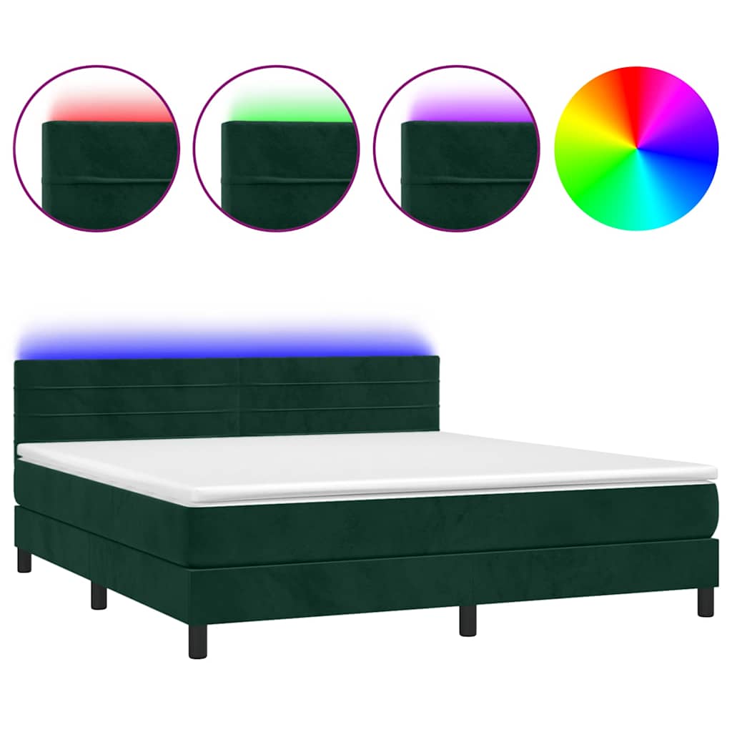 Κρεβάτι Boxspring με Στρώμα & LED Σκ. Πράσινο 160x200εκ Βελούδο