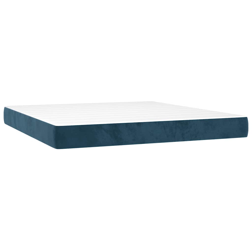 Κρεβάτι Boxspring με Στρώμα & LED Σκ. Μπλε 160x200εκ. Βελούδινο