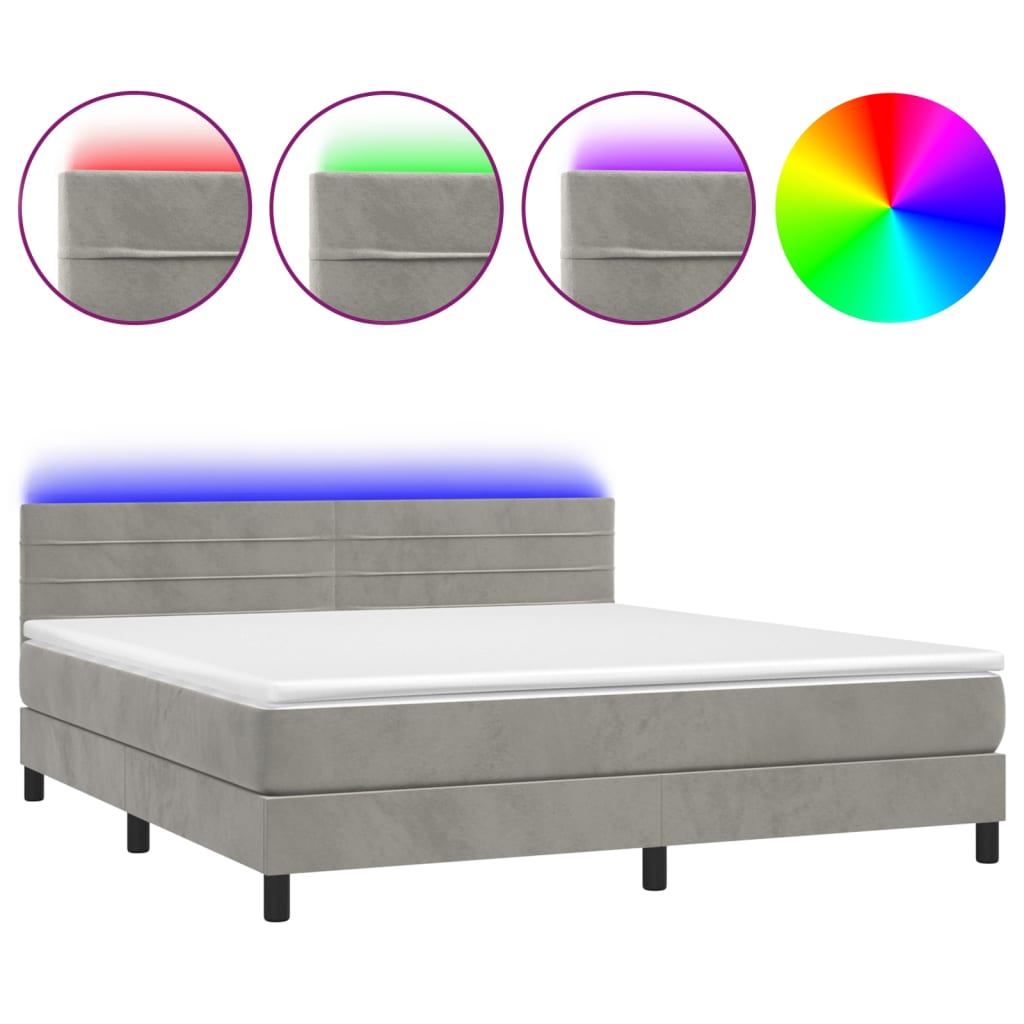 Κρεβάτι Boxspring με Στρώμα & LED Αν.Γκρι 180x200 εκ. Βελούδινο
