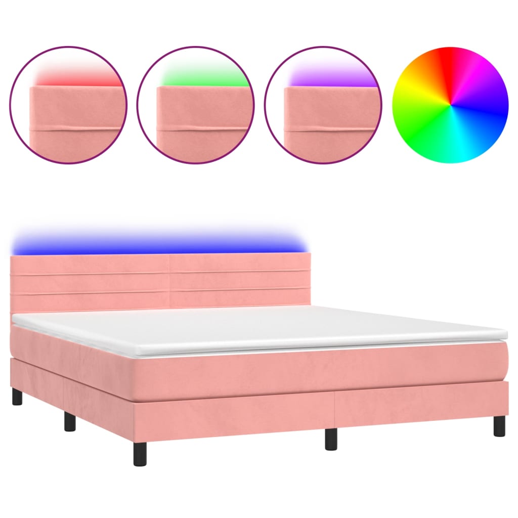 Κρεβάτι Boxspring με Στρώμα & LED Ροζ 180x200 εκ. Βελούδινο