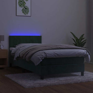 Κρεβάτι Boxspring με Στρώμα & LED Σκ. Πράσινο 80x200 εκ Βελούδο