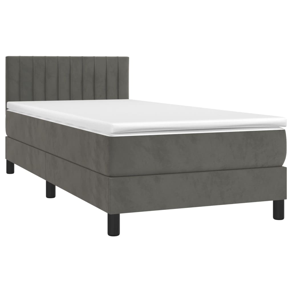 Κρεβάτι Boxspring με Στρώμα & LED Σκ. Γκρι 90x190 εκ. Βελούδινο