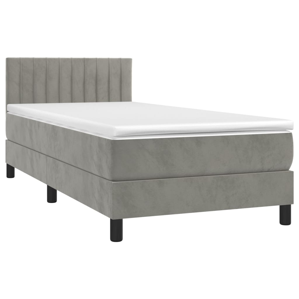 Κρεβάτι Boxspring με Στρώμα & LED Αν.Γκρι 90x200 εκ. Βελούδινο - Pakobazaar