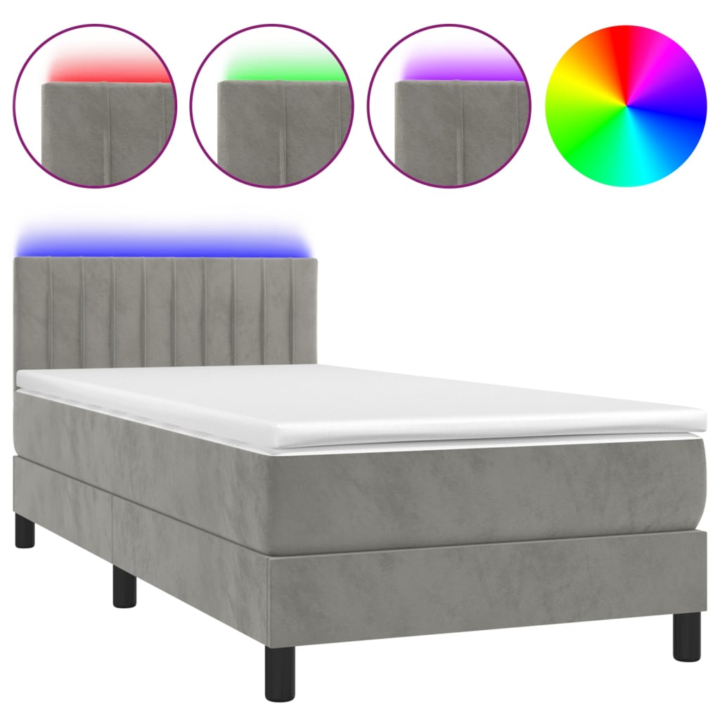 Κρεβάτι Boxspring με Στρώμα & LED Αν.Γκρι 100x200 εκ. Βελούδινο - Pakobazaar