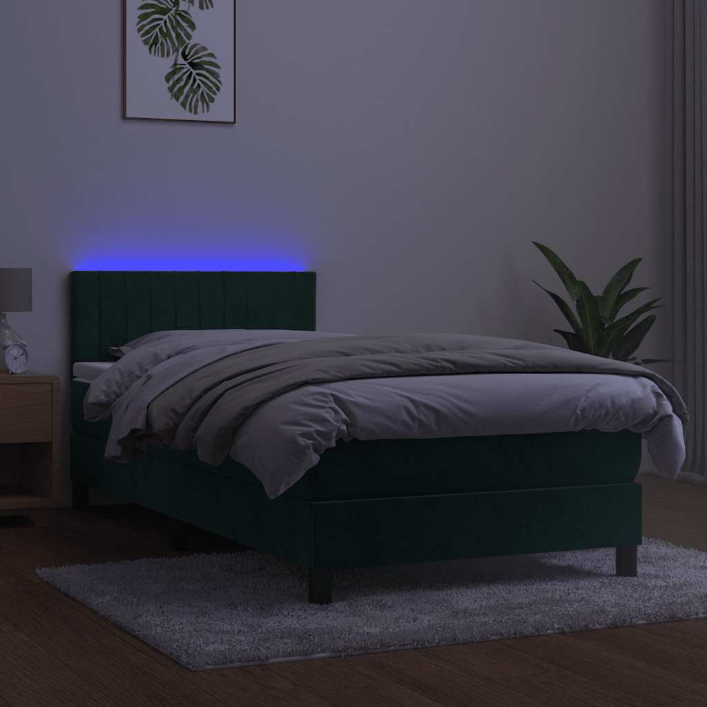 Κρεβάτι Boxspring με Στρώμα & LED Σκ. Πράσινο 100x200εκ Βελούδο