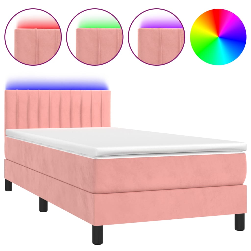 Κρεβάτι Boxspring με Στρώμα & LED Ροζ 100x200 εκ. Βελούδινο