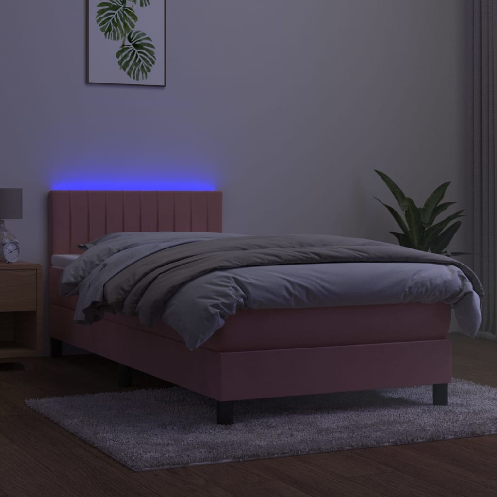 Κρεβάτι Boxspring με Στρώμα & LED Ροζ 100x200 εκ. Βελούδινο