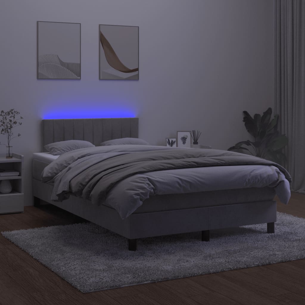 Κρεβάτι Boxspring με Στρώμα & LED Αν.Γκρι 120x200 εκ. Βελούδινο