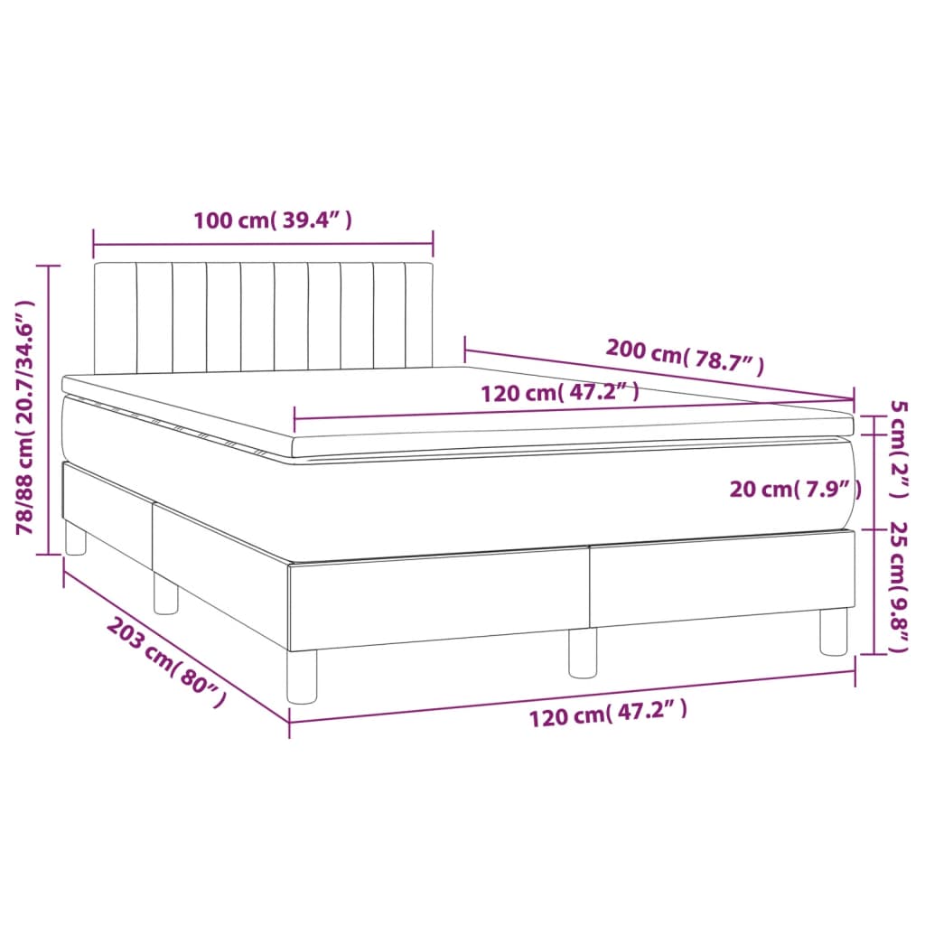 Κρεβάτι Boxspring με Στρώμα & LED Αν.Γκρι 120x200 εκ. Βελούδινο