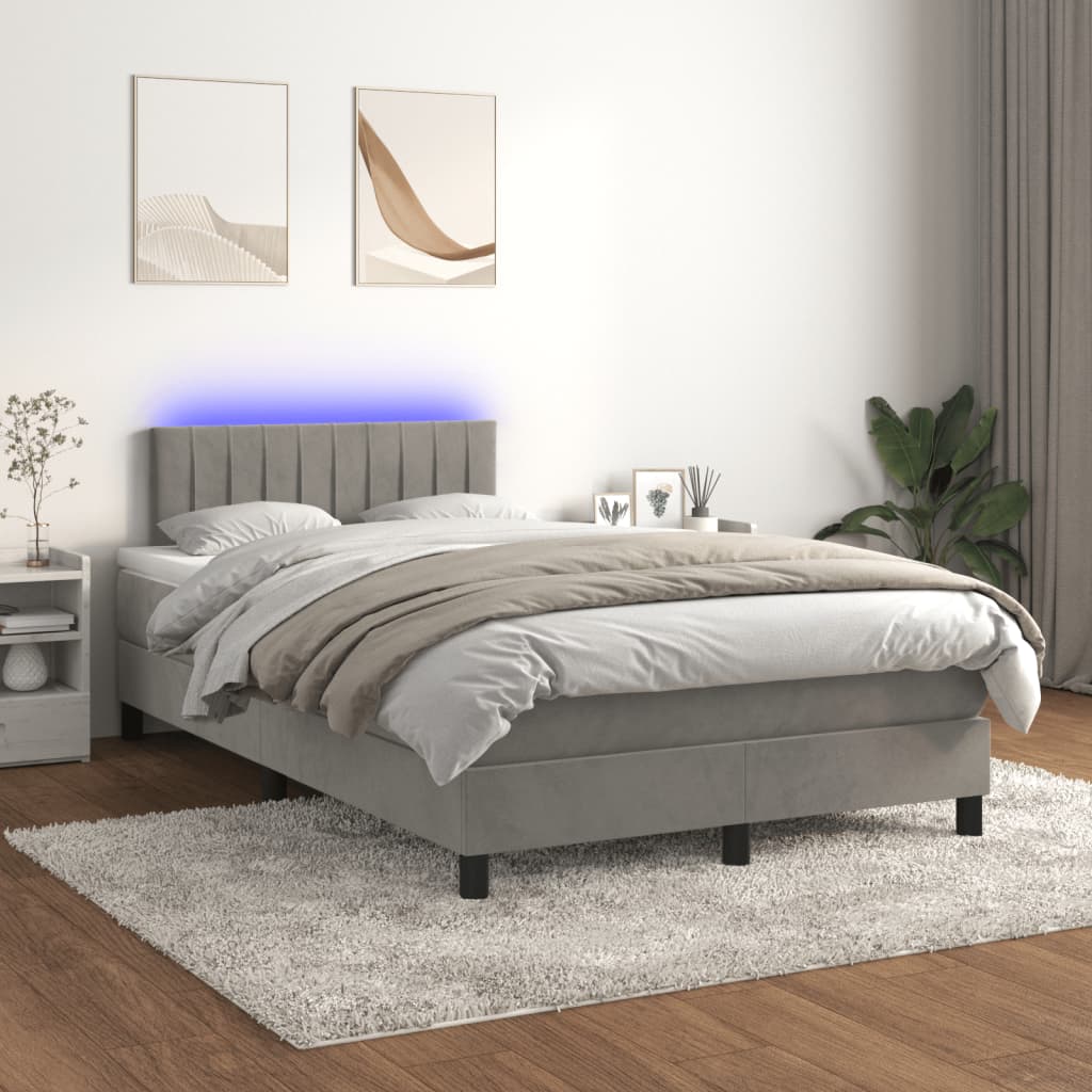 Κρεβάτι Boxspring με Στρώμα & LED Αν.Γκρι 120x200 εκ. Βελούδινο