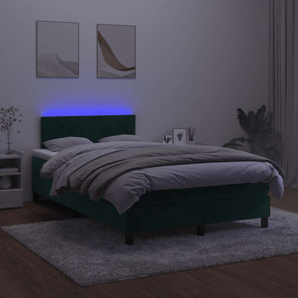 Κρεβάτι Boxspring με Στρώμα & LED Σκ. Πράσινο 120x200εκ Βελούδο