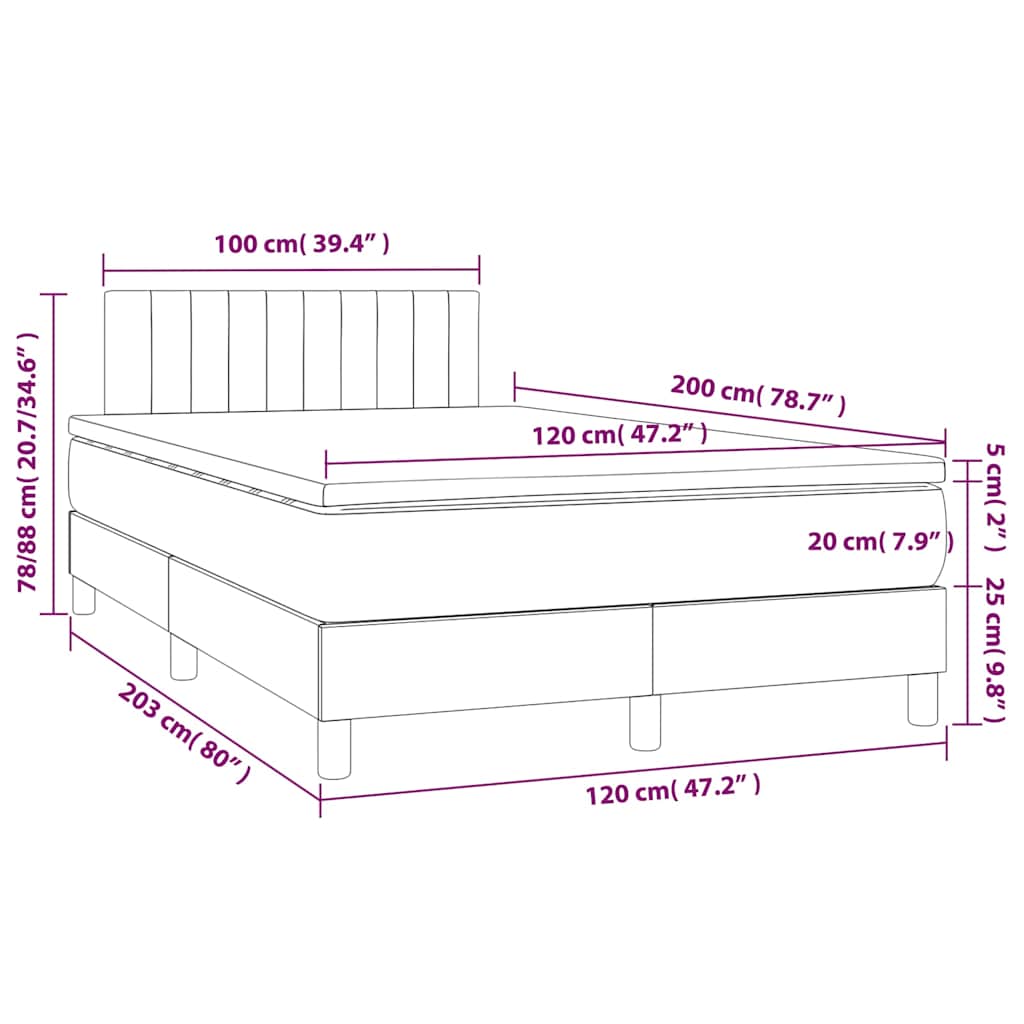 Κρεβάτι Boxspring με Στρώμα & LED Σκ. Πράσινο 120x200εκ Βελούδο