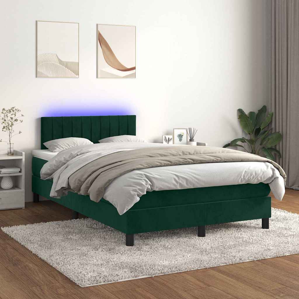 Κρεβάτι Boxspring με Στρώμα & LED Σκ. Πράσινο 120x200εκ Βελούδο