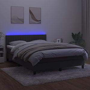 Κρεβάτι Boxspring με Στρώμα & LED Σκ. Γκρι 140x190εκ. Βελούδινο