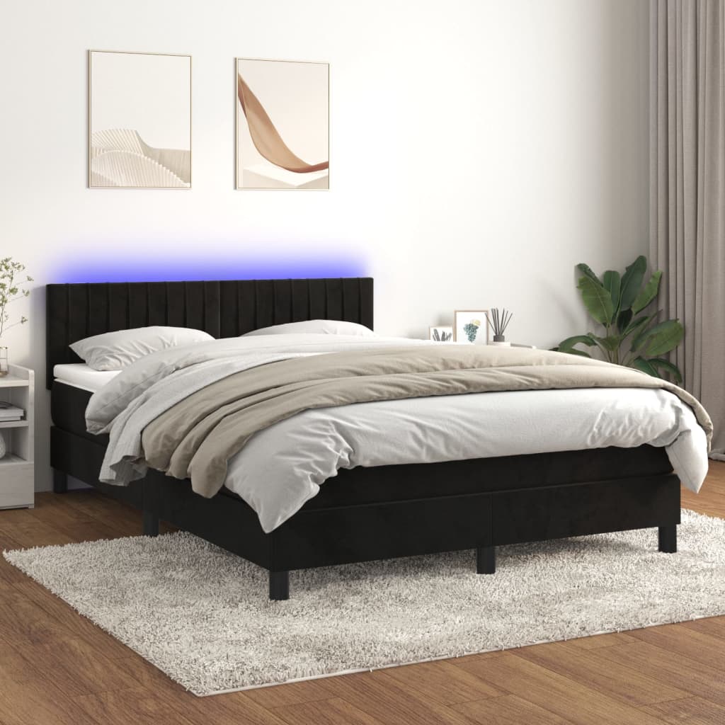 Κρεβάτι Boxspring με Στρώμα & LED Μαύρο 140x190 εκ. Βελούδινο