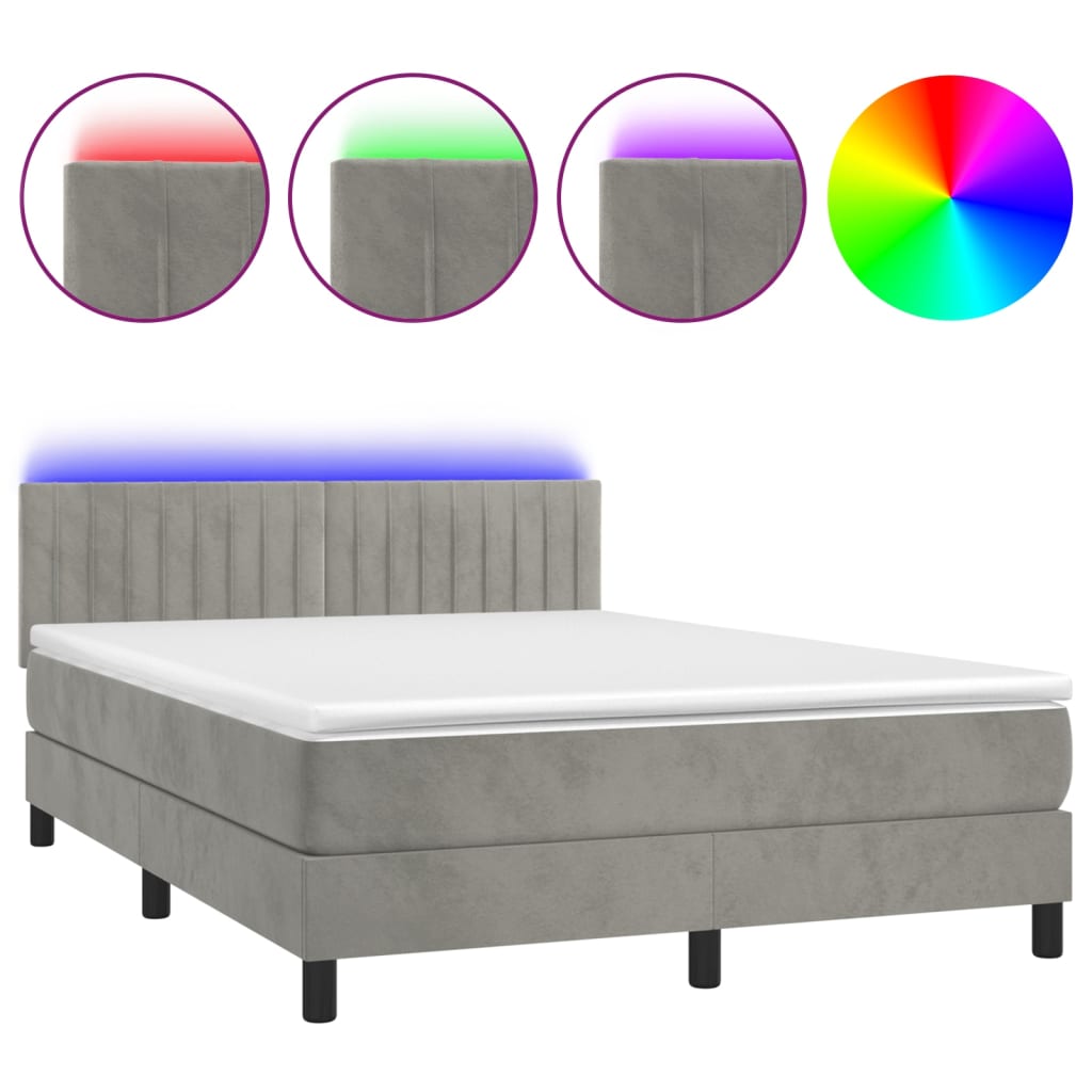 Κρεβάτι Boxspring με Στρώμα & LED Αν.Γκρι 140x200 εκ. Βελούδινο