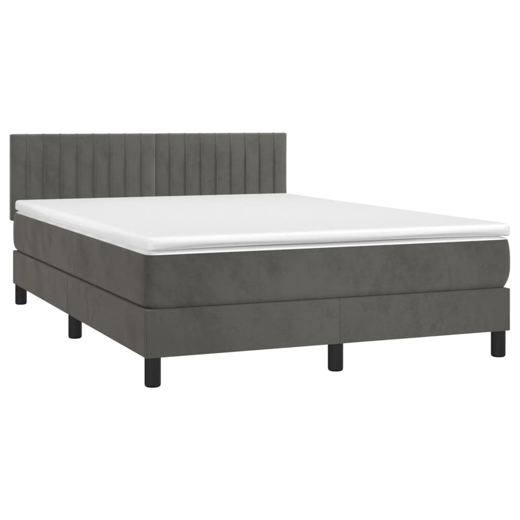 Κρεβάτι Boxspring με Στρώμα & LED Σκ. Γκρι 140x200εκ. Βελούδινο