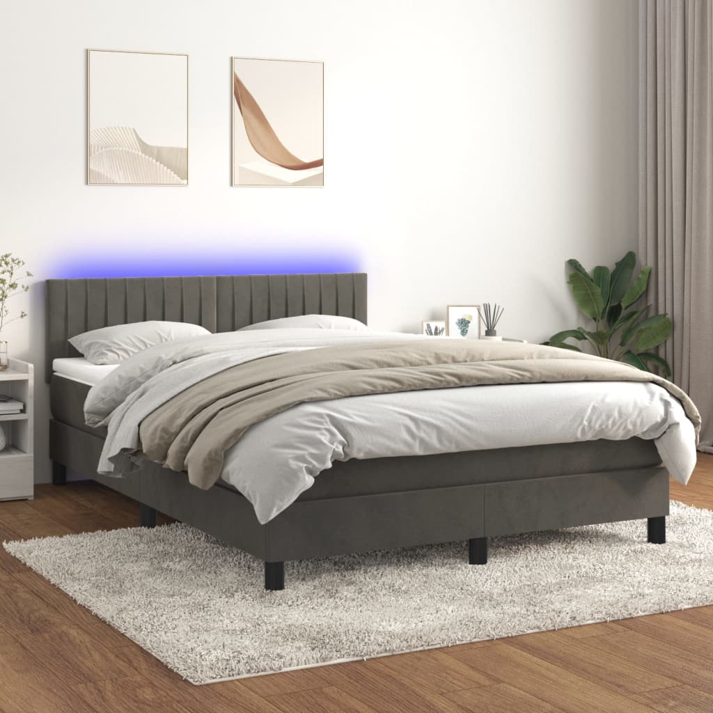 Κρεβάτι Boxspring με Στρώμα & LED Σκ. Γκρι 140x200εκ. Βελούδινο