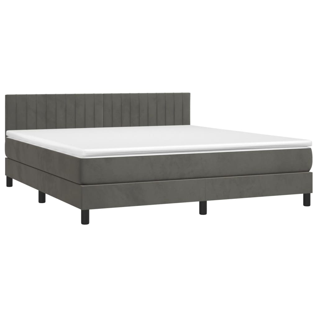 Κρεβάτι Boxspring με Στρώμα & LED Σκ. Γκρι 160x200εκ. Βελούδινο