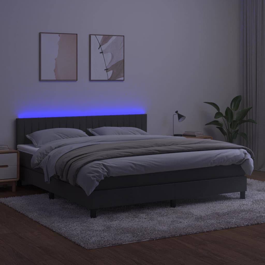 Κρεβάτι Boxspring με Στρώμα & LED Σκ. Γκρι 160x200εκ. Βελούδινο