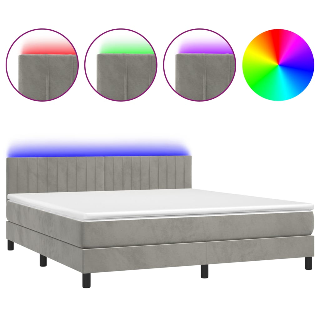 Κρεβάτι Boxspring με Στρώμα & LED Αν.Γκρι 180x200 εκ. Βελούδινο