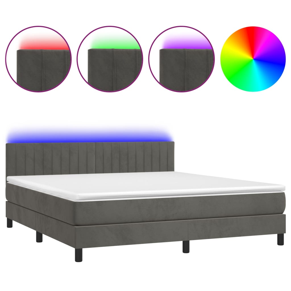 Κρεβάτι Boxspring με Στρώμα & LED Σκ. Γκρι 180x200εκ. Βελούδινο