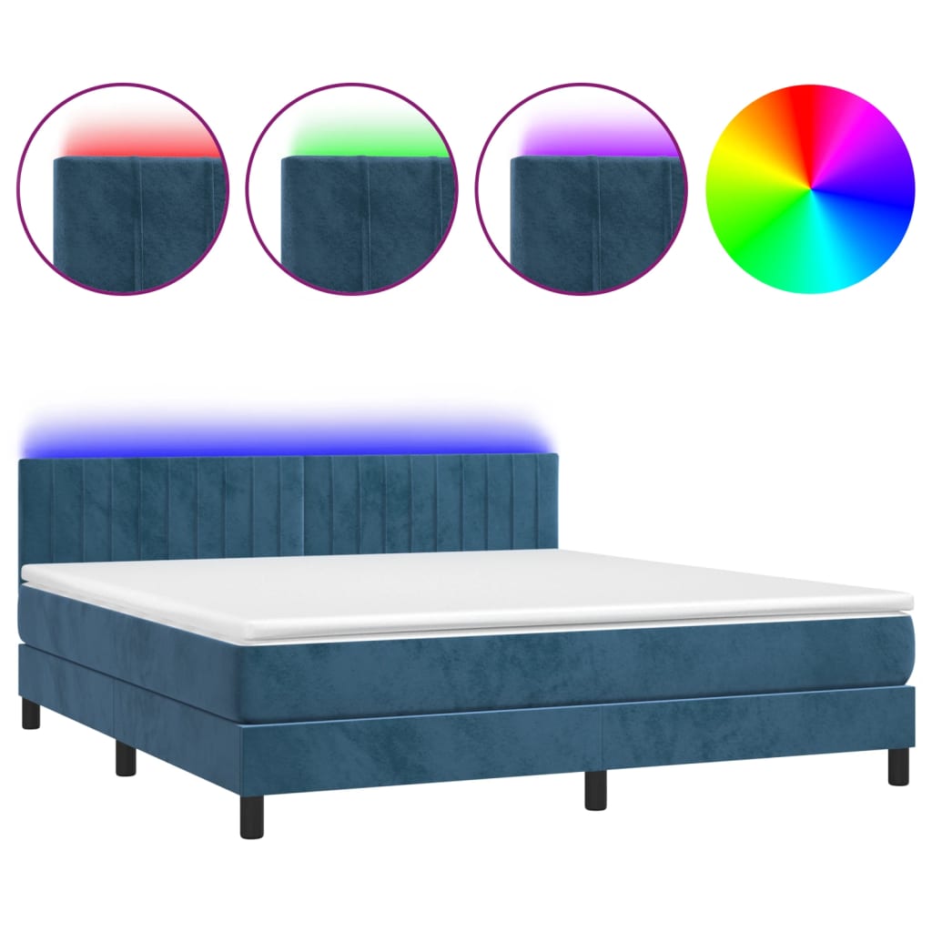 Κρεβάτι Boxspring με Στρώμα & LED Σκ. Μπλε 180x200εκ. Βελούδινο