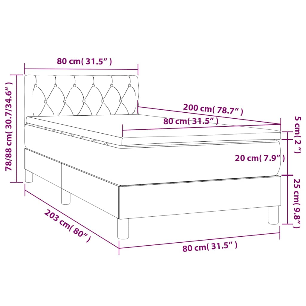 Κρεβάτι Boxspring με Στρώμα & LED Σκ. Γκρι 80x200 εκ. Βελούδινο